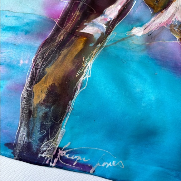 Silk Scarf Hand Made Art To Wear Signed 35 By 69 Inches Horses Dog Victorian - Picture 6 of 14